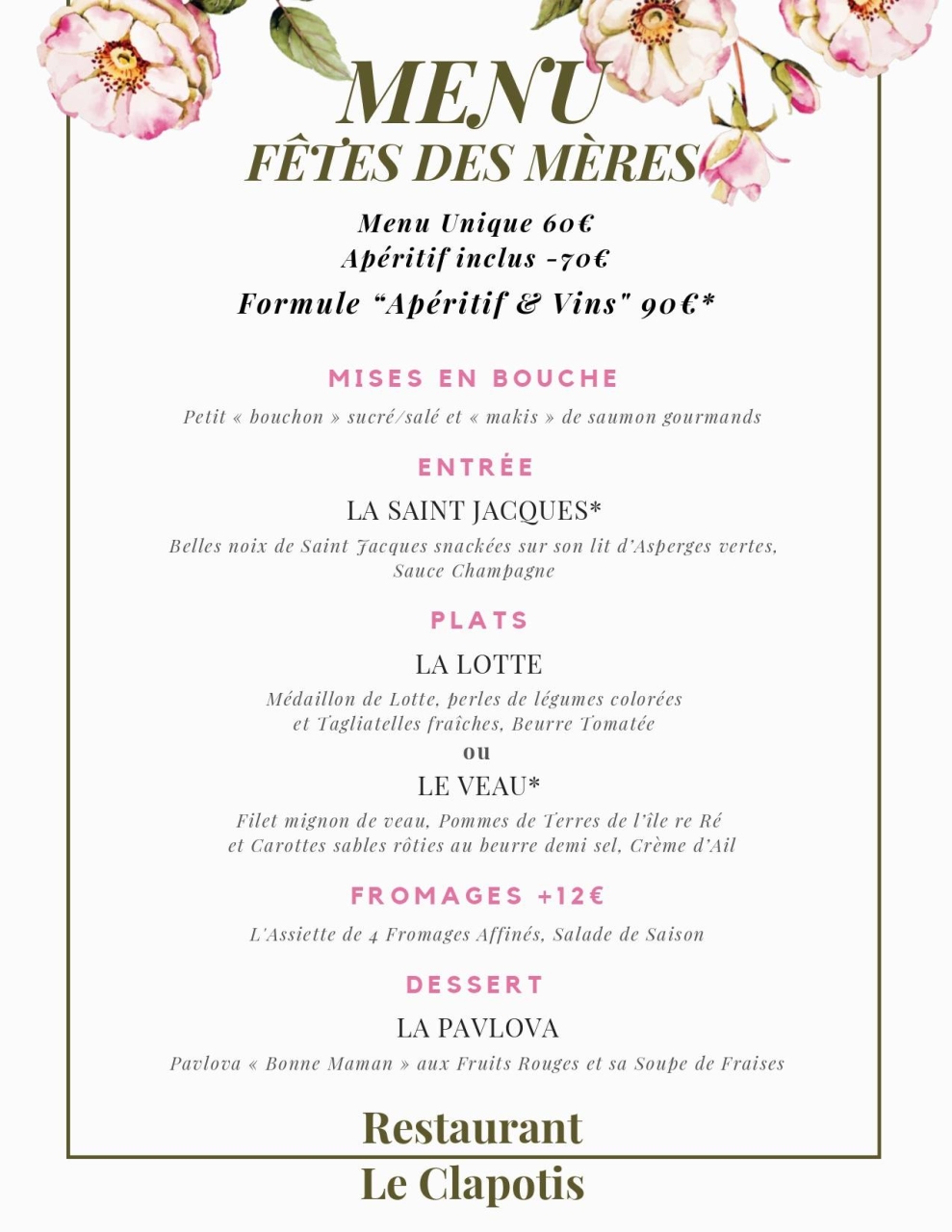 La carte - Le Clapotis - Restaurant gastronomique Tours et environs